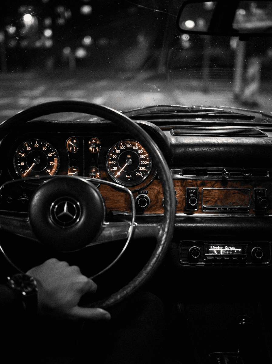 Classic car dashboard after a performance