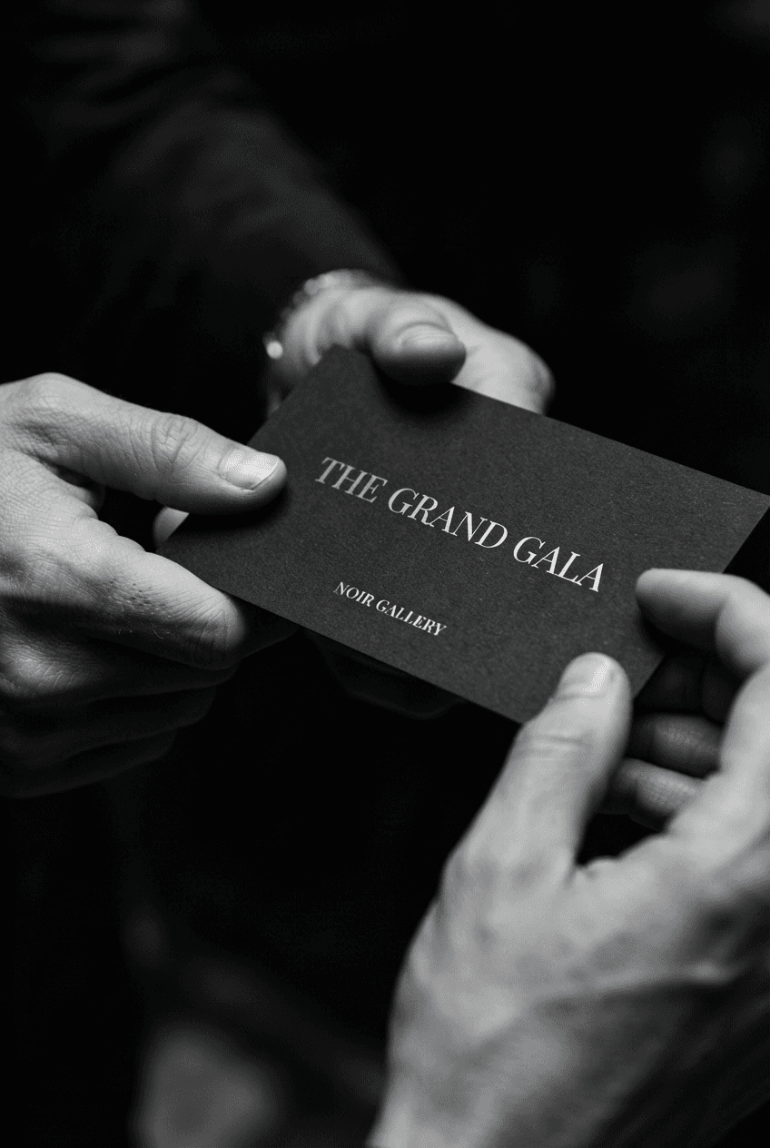Hands exchanging an invitation for The Grand Gala