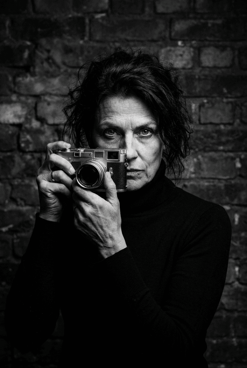 Noir Gallery photographer holding a rangefinder camera